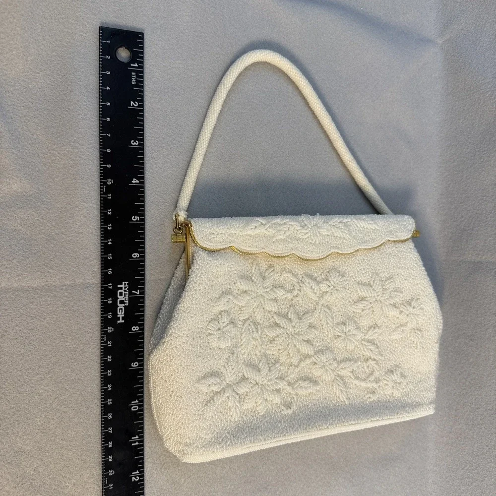Vintage Handbag, Hand Beaded, Gold Accents, Evening Bag, Bridal, Floral, Formal